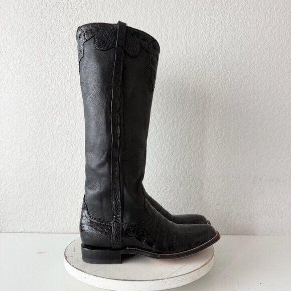 Rod Patrick Womens Cowboy Boots Black Caiman Leather Size Left 9.5B Right 10B - Picture 2 of 13